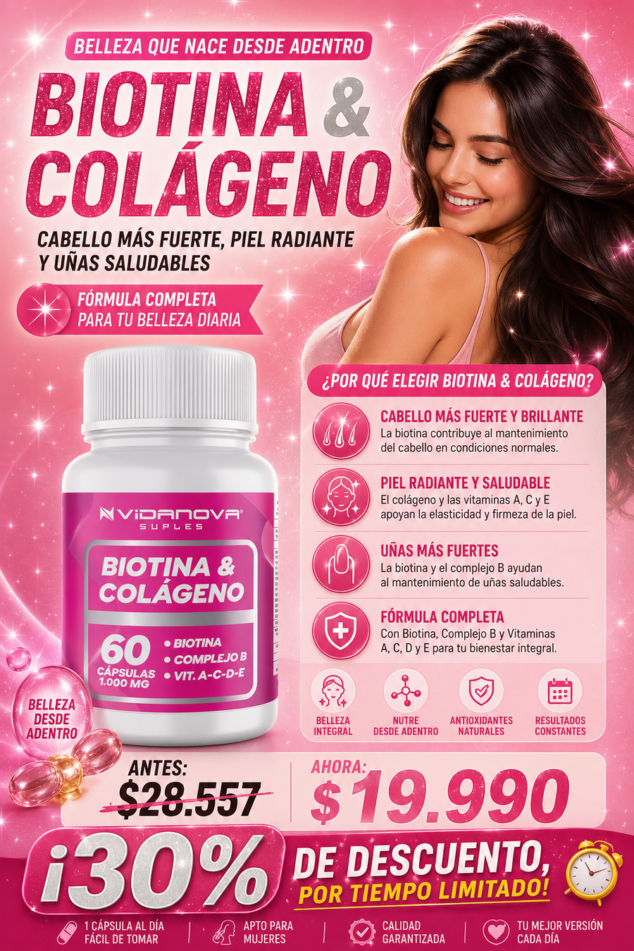 BIOTINA + COLÁGENO 1000MG 60CAPS - ¡30% OFF!