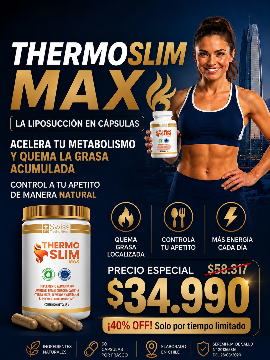 Thermo Slim Max Liposucción en cápsulas - ¡40% OFF!