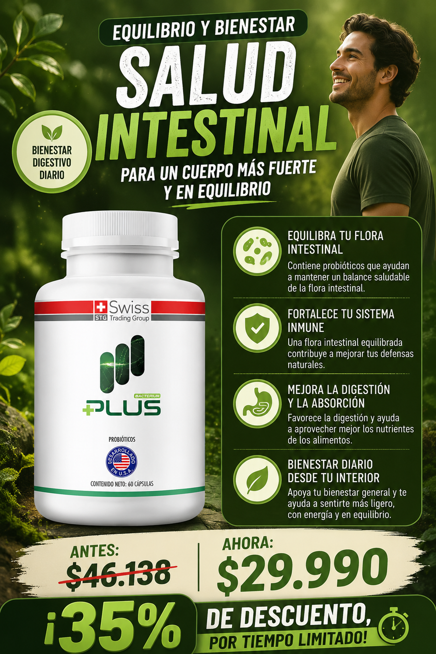 Bacterium Plus Complejo Probiótico 60 Caps - ¡35% OFF!